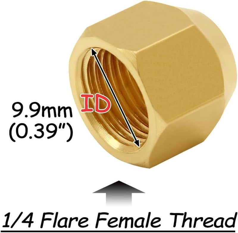 Uenede 4PCS Brass 1/4 Flare Female Cap, 1/4" Tube OD SAE 45 Degree Plug Gas Adapter Pipe Fitting - Image 2